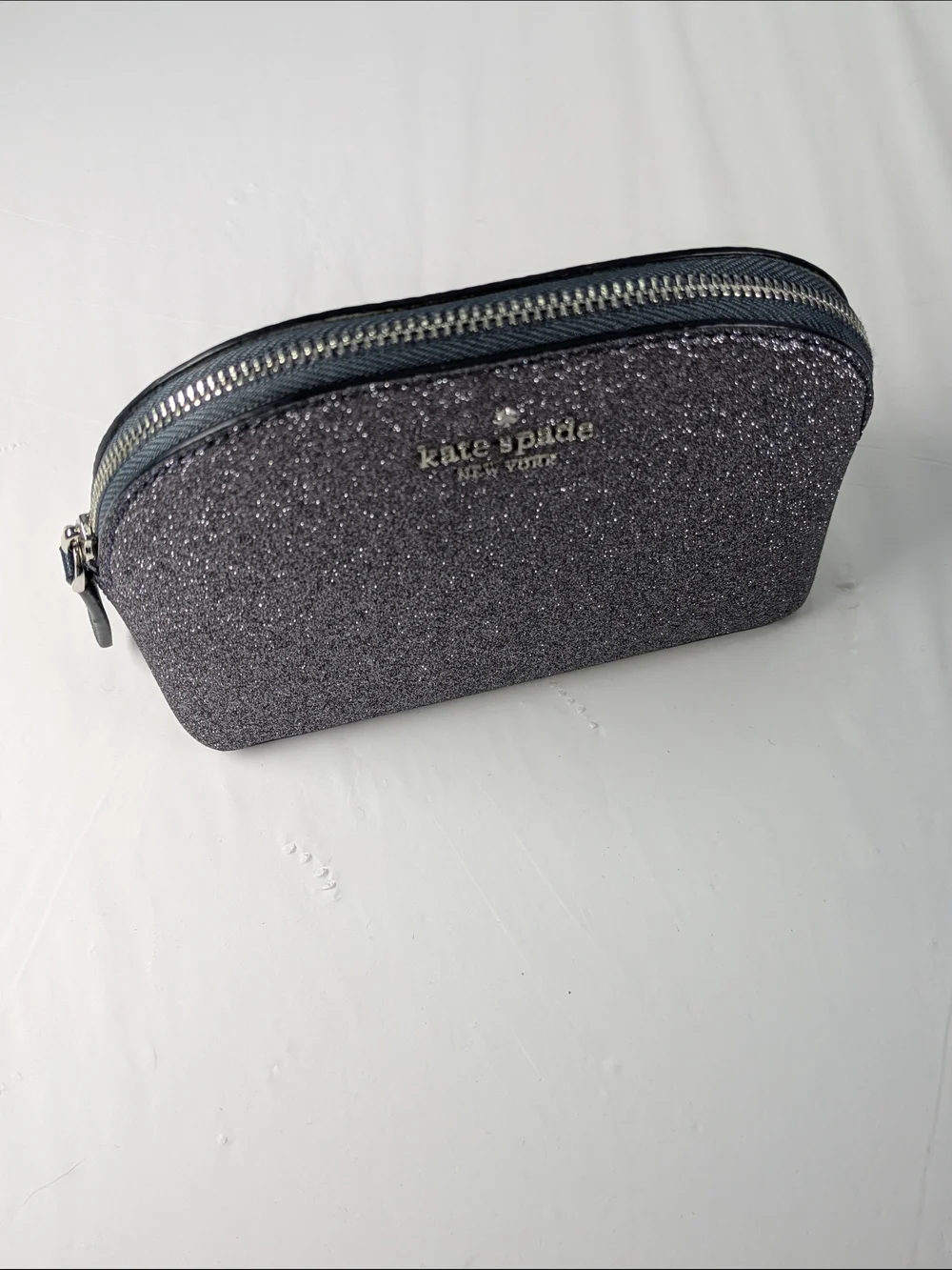 Kate Spade Silver Glitter Cosmetic Pouch